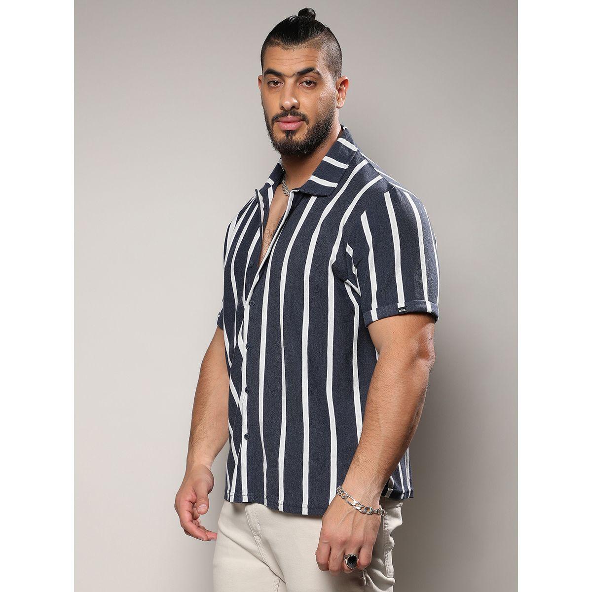 Instafab Plus X Styli  Contrast Halo Striped Regular Fit Shirt-men-clothing-tshirtsandpolos-tshirts-image-1