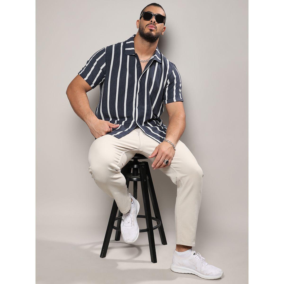 Instafab Plus X Styli  Contrast Halo Striped Regular Fit Shirt-men-clothing-tshirtsandpolos-tshirts-image-5
