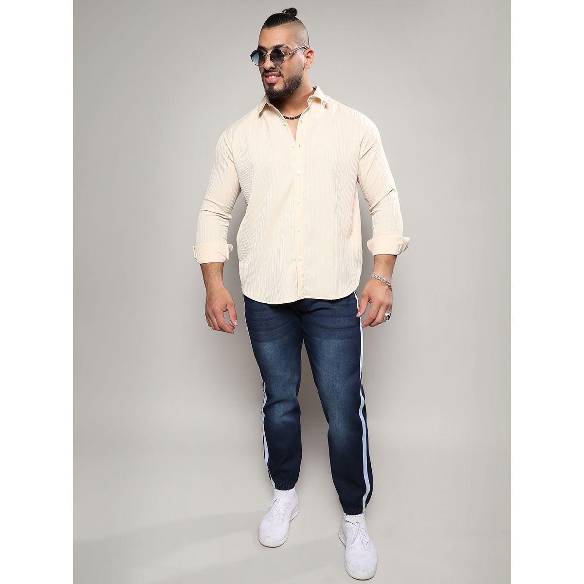 Instafab Plus X Styli  Textured Self Design Striped Shirt-men-clothing-tshirtsandpolos-tshirts-image-4