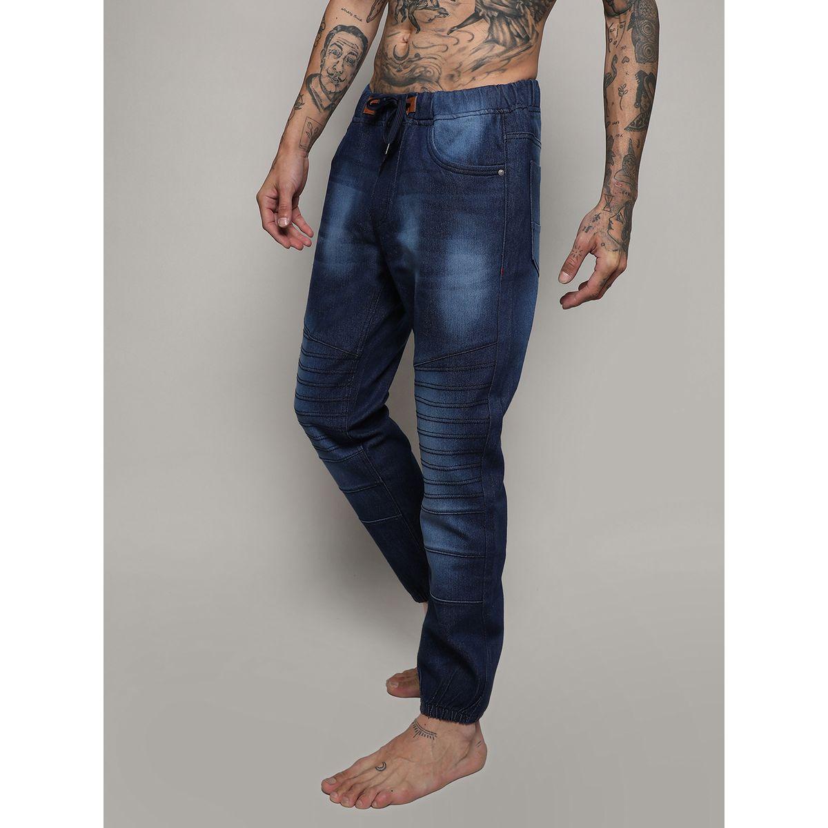Campus Sutra X Styli  Cinched Hem Textured Jeans with Drawstring-men-clothing-bottoms-jeans-image-1