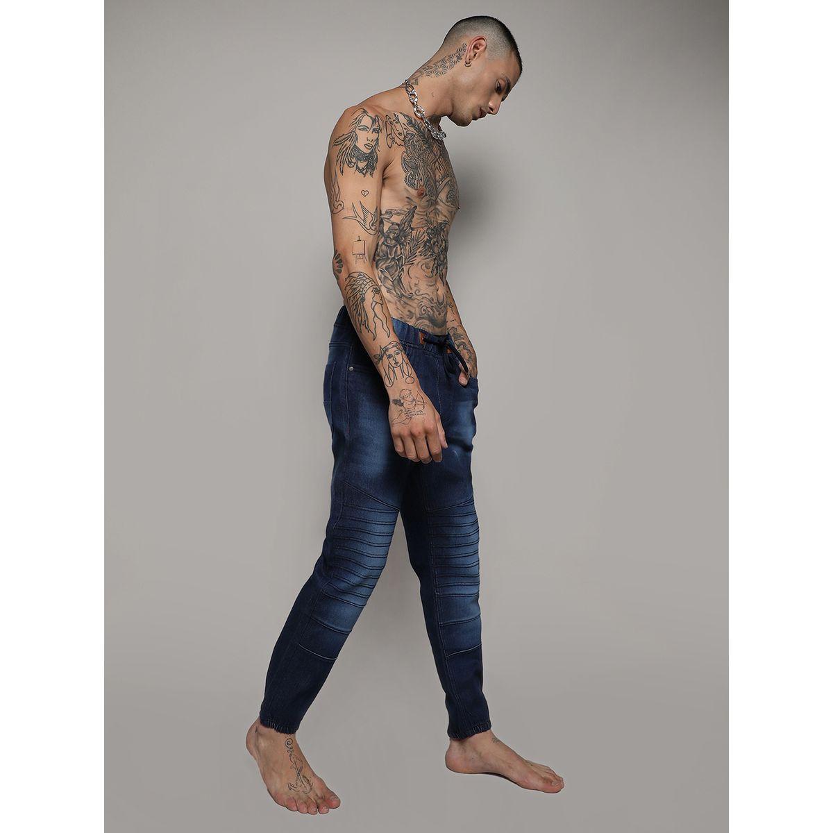 Campus Sutra X Styli  Cinched Hem Textured Jeans with Drawstring-men-clothing-bottoms-jeans-image-4