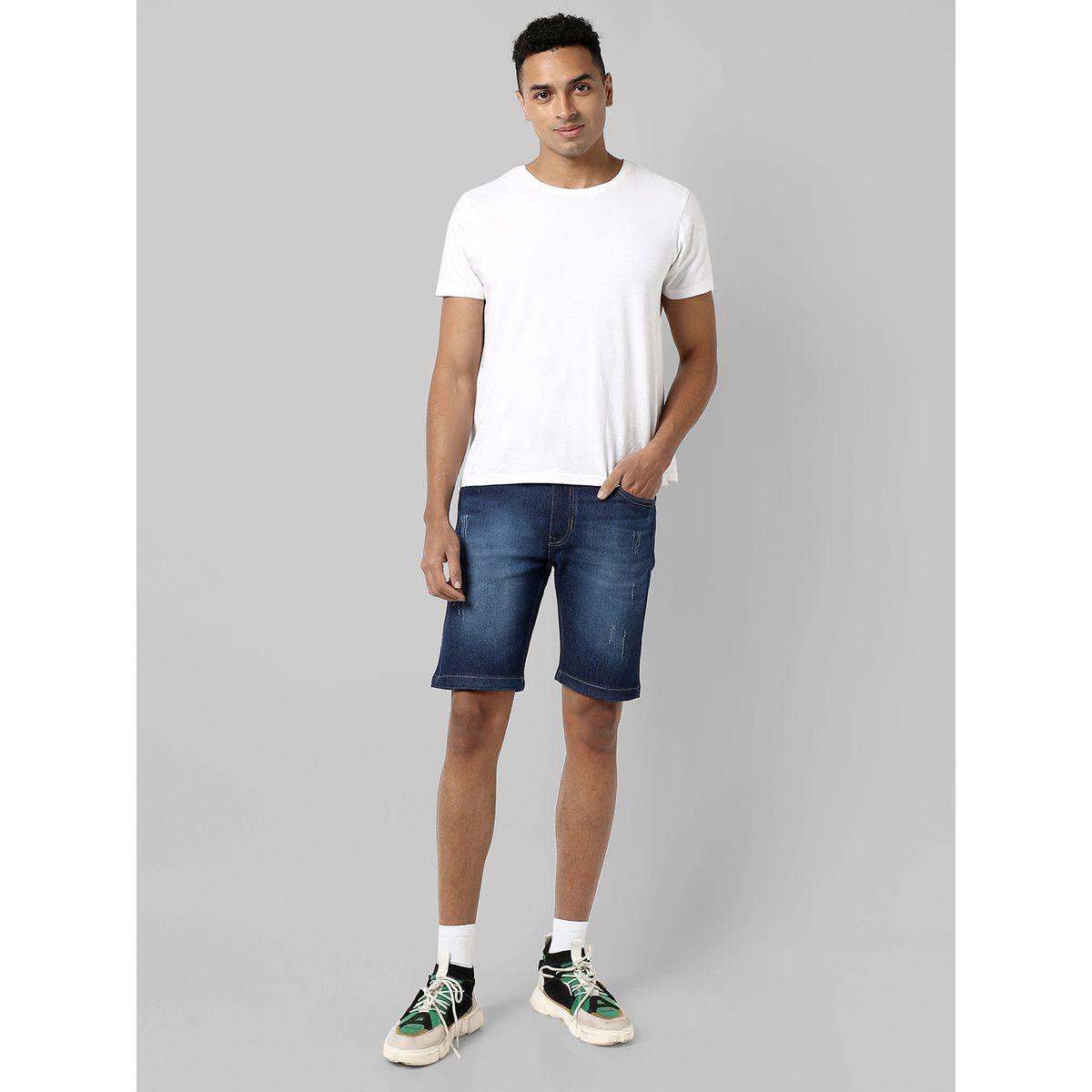 Campus Sutra X Styli  Minimal Distressed Denim Shorts with Pockets-men-clothing-bottoms-shorts-image-4