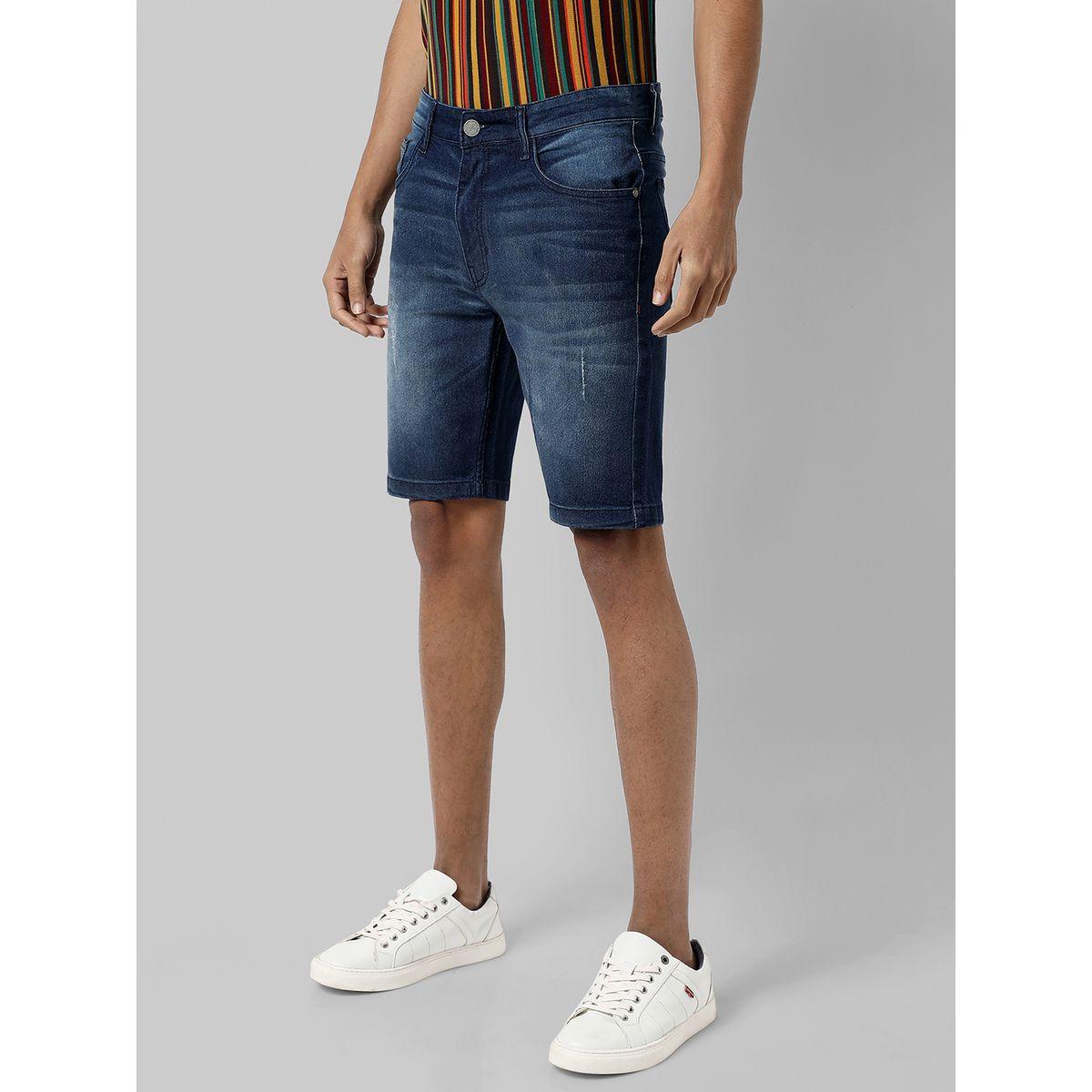 Campus Sutra X Styli  Light Distressed Denim Shorts with Pockets-men-clothing-bottoms-shorts-image-1