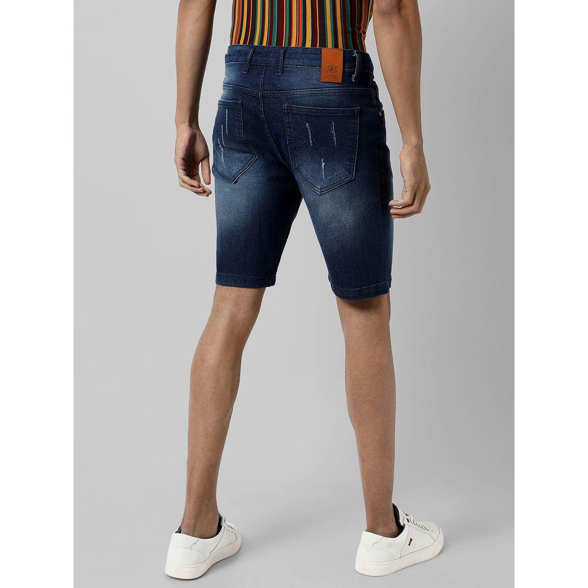 Campus Sutra X Styli  Light Distressed Denim Shorts with Pockets-men-clothing-bottoms-shorts-image-2