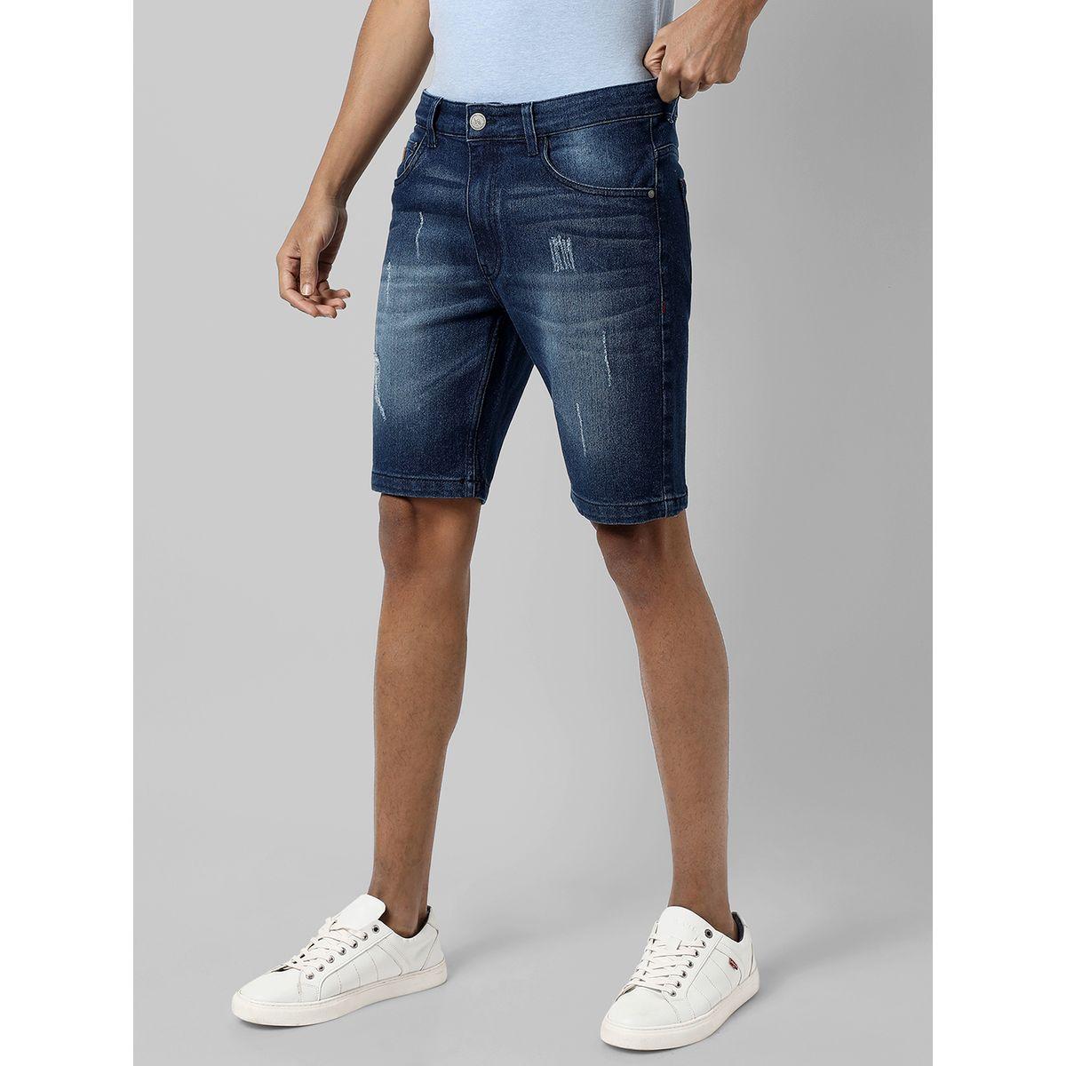 Campus Sutra X Styli  Light Distressed Denim Shorts with Pockets-men-clothing-bottoms-shorts-image-1