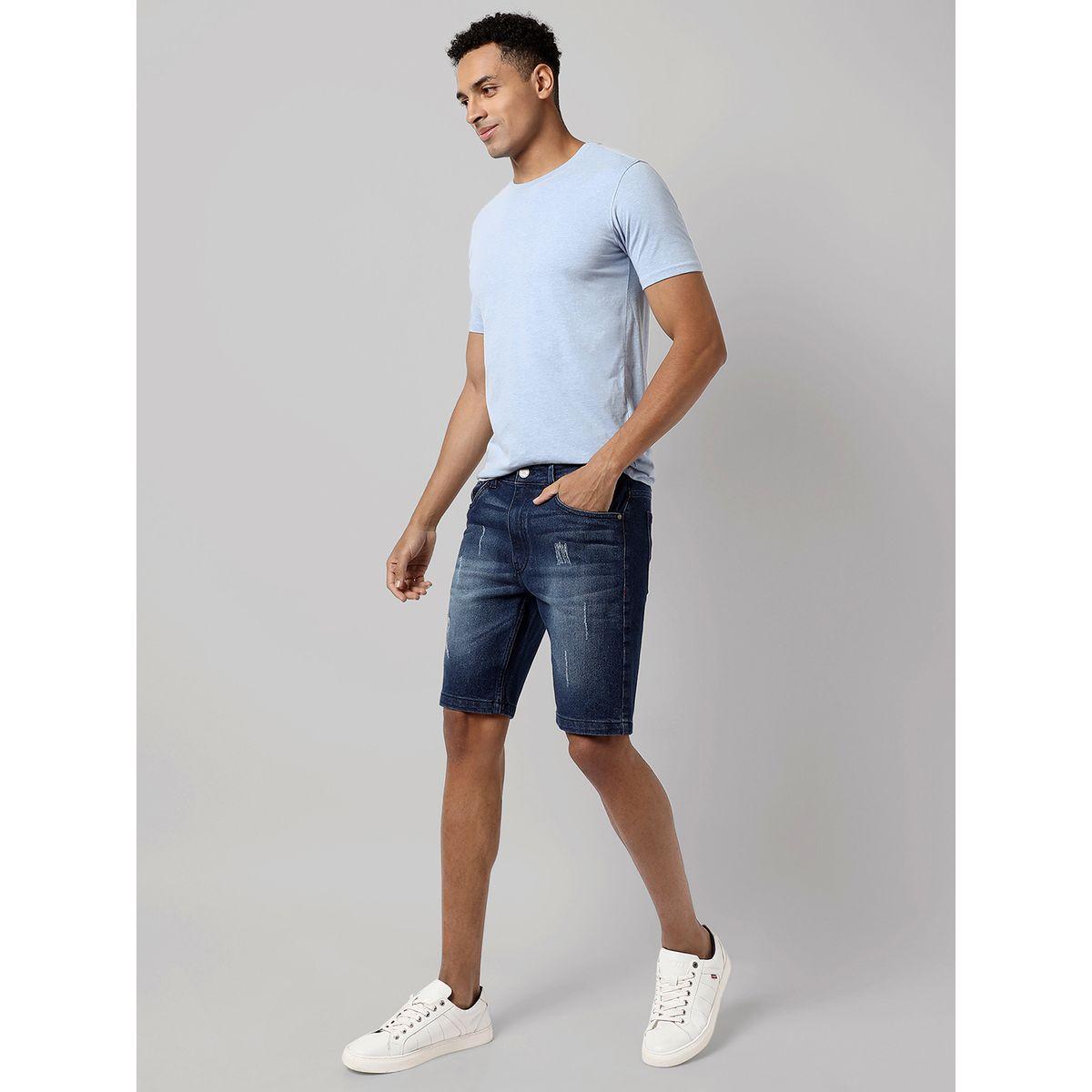 Campus Sutra X Styli  Light Distressed Denim Shorts with Pockets-men-clothing-bottoms-shorts-image-4