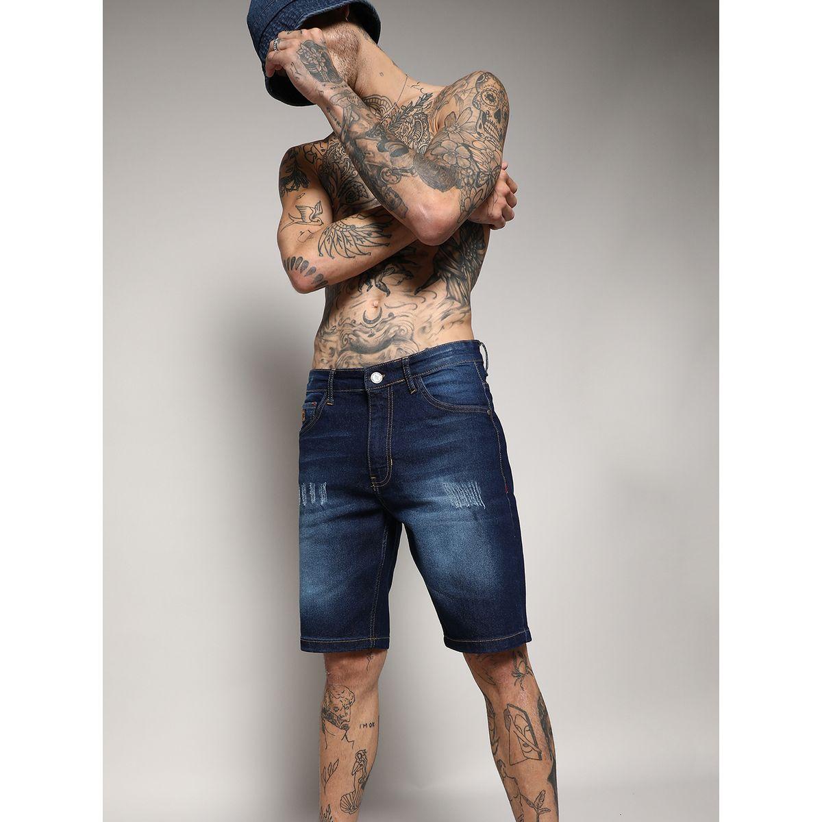 شورت دنيم بتفاصيل ممزقة مع جيوب كامبوس سوترا × ستايلي-men-clothing-bottoms-shorts-image-1
