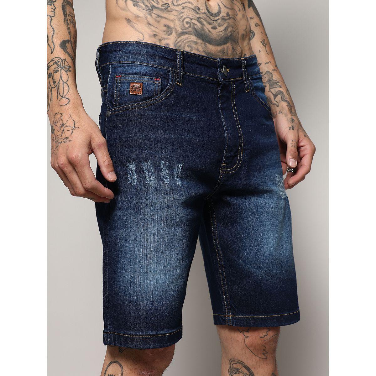 شورت دنيم بتفاصيل ممزقة مع جيوب كامبوس سوترا × ستايلي-men-clothing-bottoms-shorts-image-3