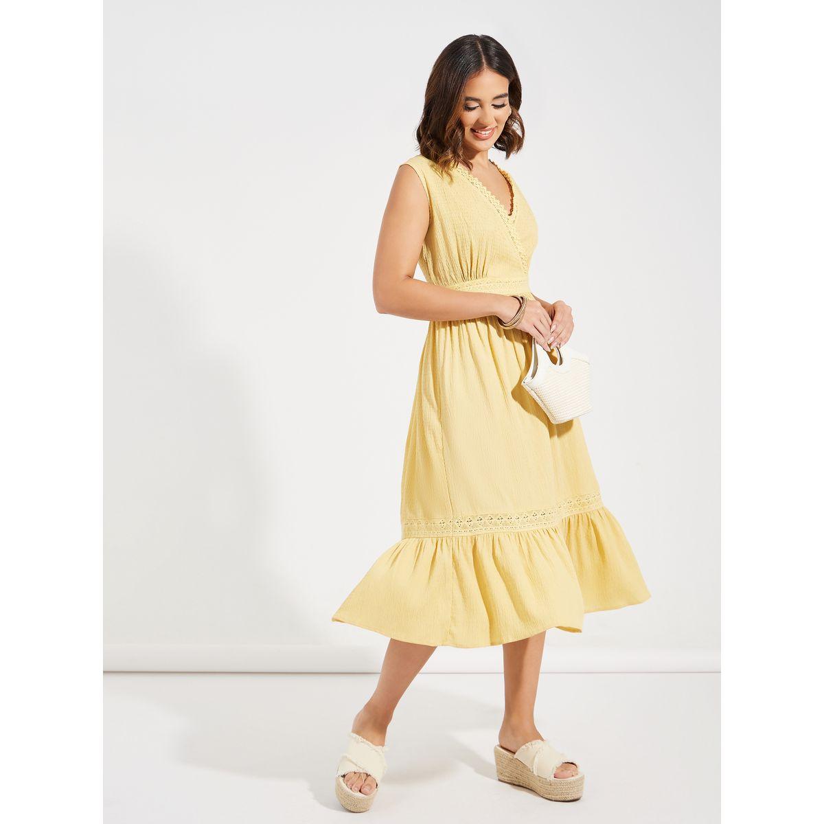 Styli Lace Insert Textured Midi Dress-women-clothing-dresses-image-1