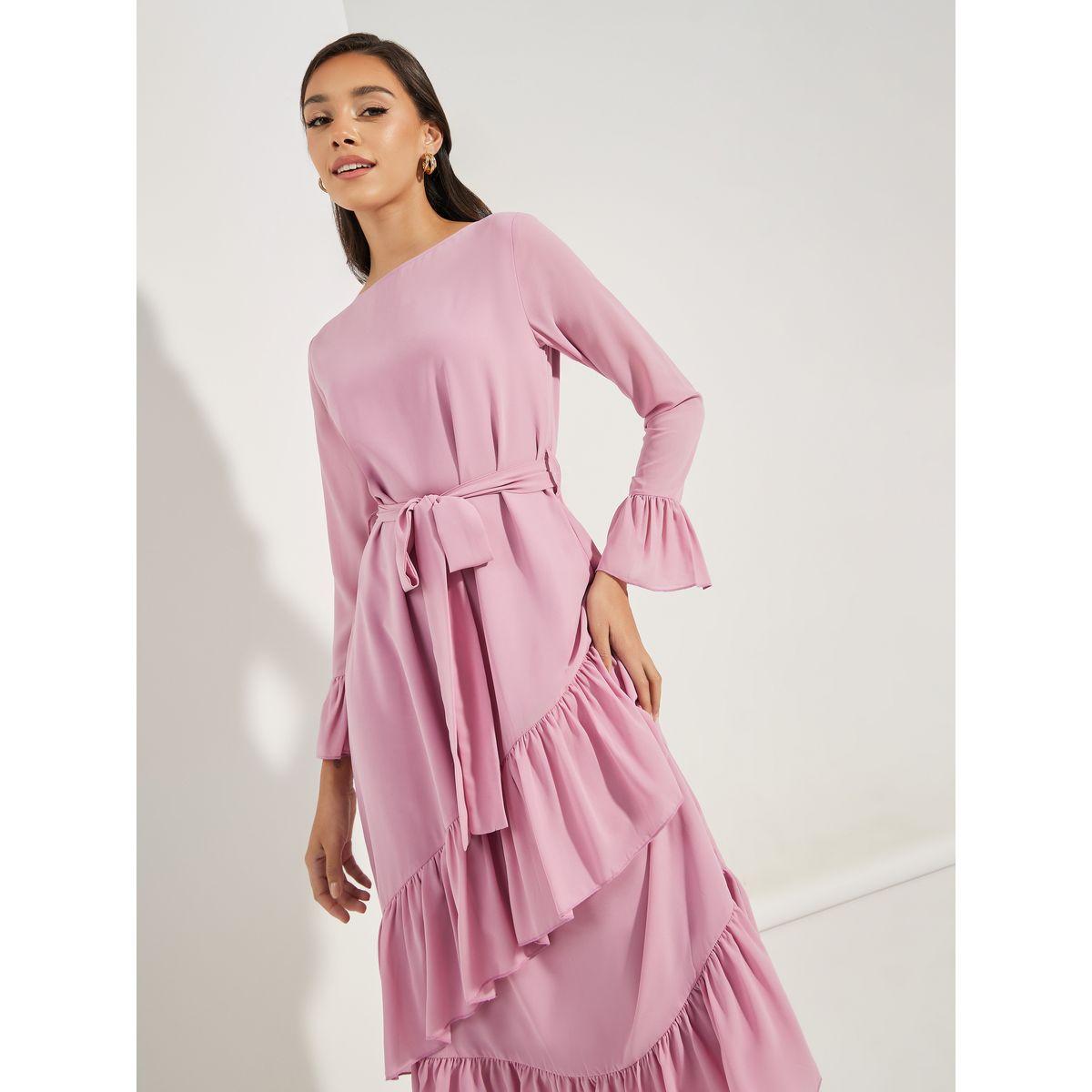 Styli Asymmetric Overlay Ruffled Midi Dress-women-clothing-dresses-image-2