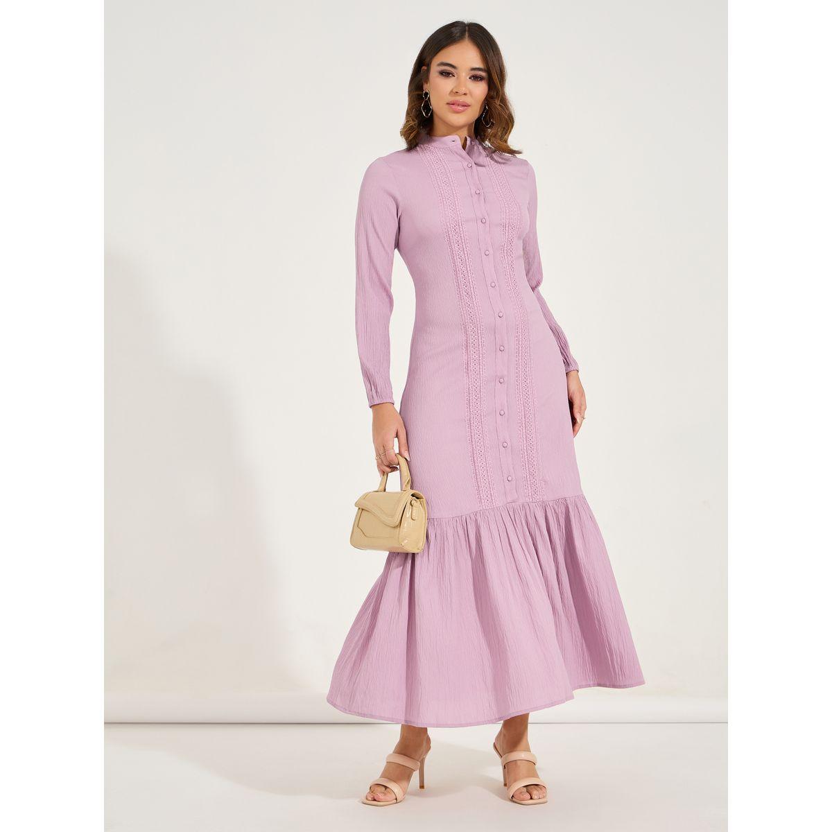 Styli Lace Insert Buttoned Shirt Maxi Dress-women-clothing-dresses-image-1