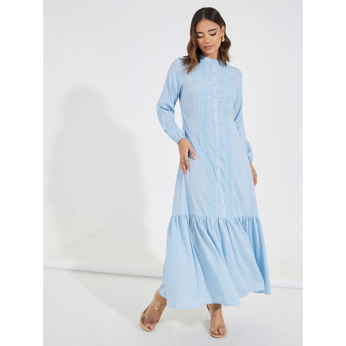 فستان طويل بتفاصيل دانتيل مع ازرار-women-clothing-dresses-image-1