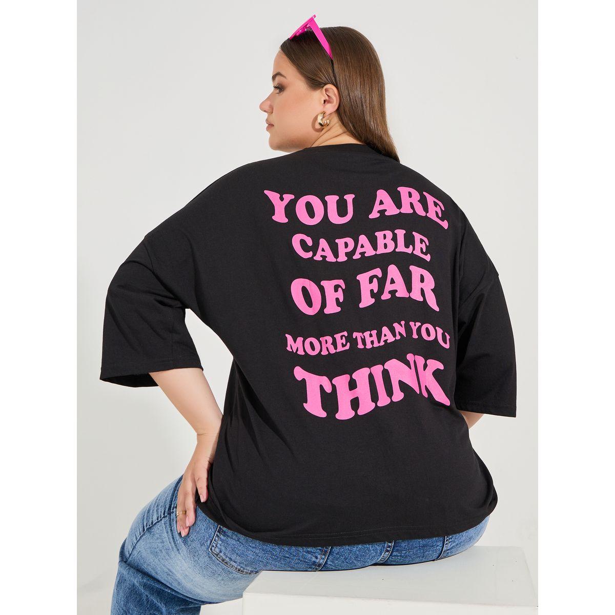 Styli Plus Size Crew Neck Exaggerated Sleeve Slogan Print Oversized T-shirt-women-clothing-tshirts-image-1