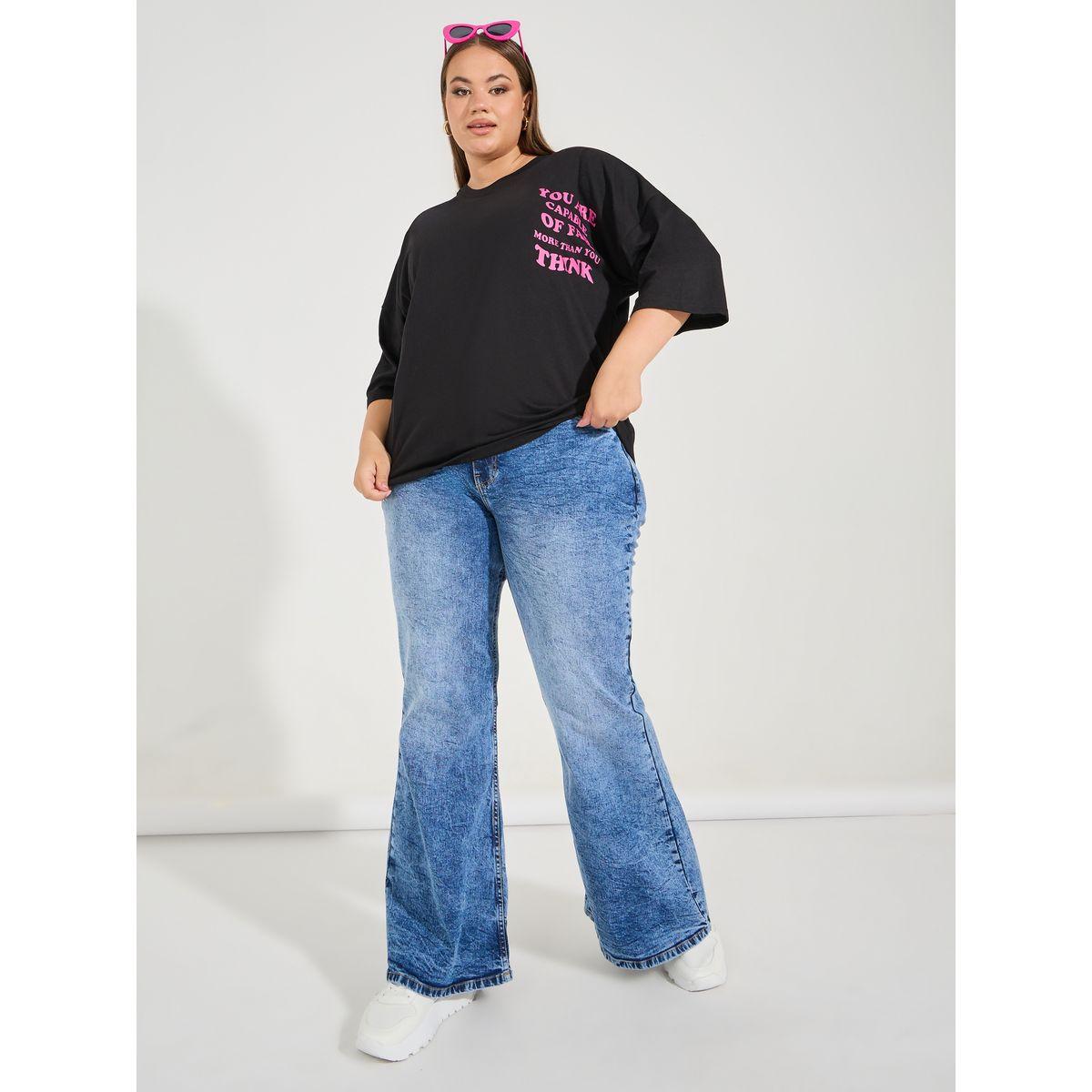 Styli Plus Size Crew Neck Exaggerated Sleeve Slogan Print Oversized T-shirt-women-clothing-tshirts-image-2