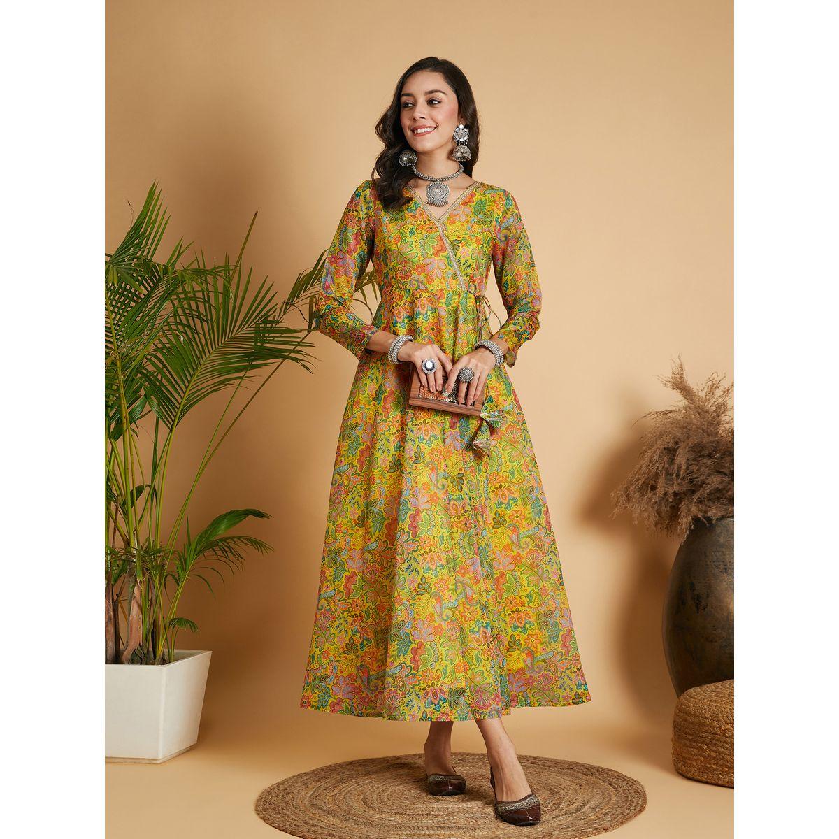 Sassafras X Styli   Floral Print Lace Trim Wrap Maxi Dress-women-clothing-ethnicwear-dresses-image-1
