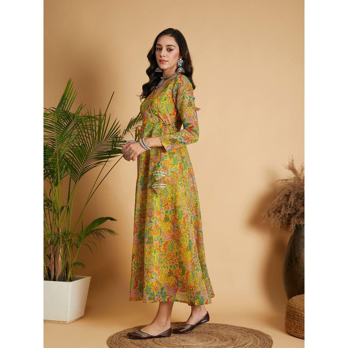 فستان طويل بنمط لف وطبعة زهور مع دانتيل ساسافراس × ستايلي-women-clothing-ethnicwear-dresses-image-3