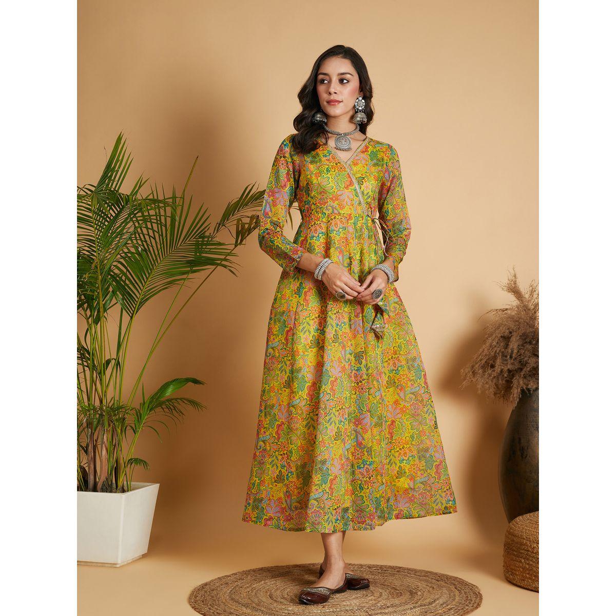 فستان طويل بنمط لف وطبعة زهور مع دانتيل ساسافراس × ستايلي-women-clothing-ethnicwear-dresses-image-6
