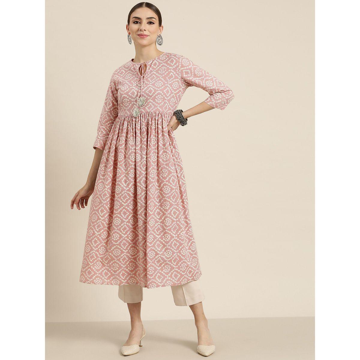 كورتا بطبعة بوهيمية مع ياقة باربطة ساسافراس × ستايلي-women-clothing-ethnicwear-kurtas-image-1