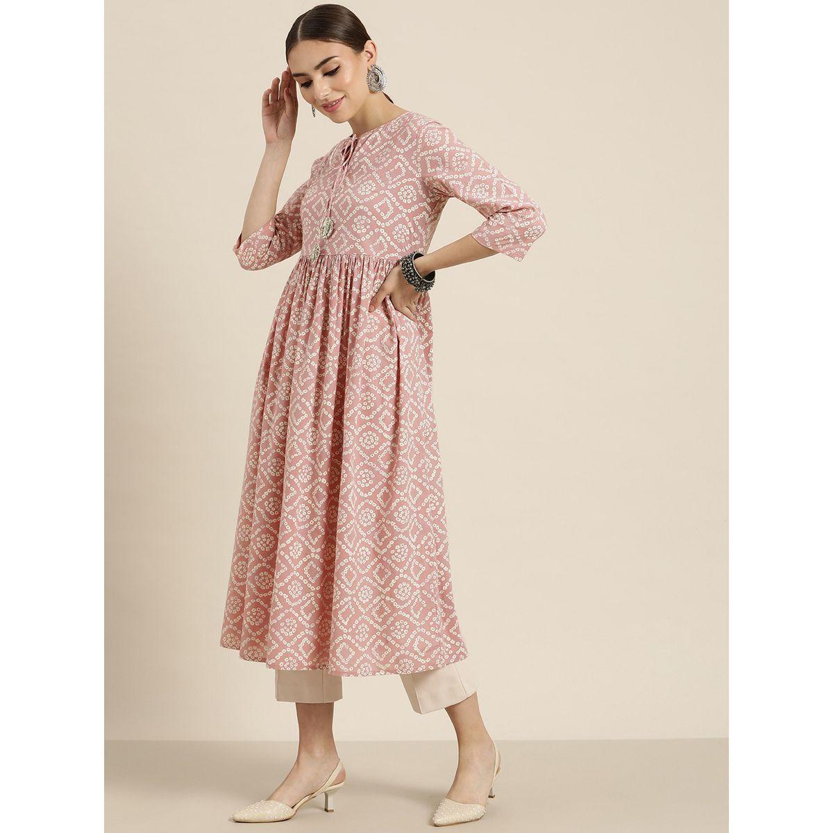 كورتا بطبعة بوهيمية مع ياقة باربطة ساسافراس × ستايلي-women-clothing-ethnicwear-kurtas-image-2