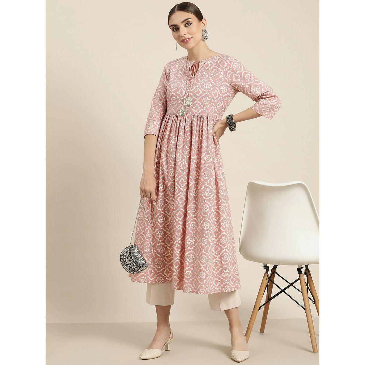 كورتا بطبعة بوهيمية مع ياقة باربطة ساسافراس × ستايلي-women-clothing-ethnicwear-kurtas-image-4