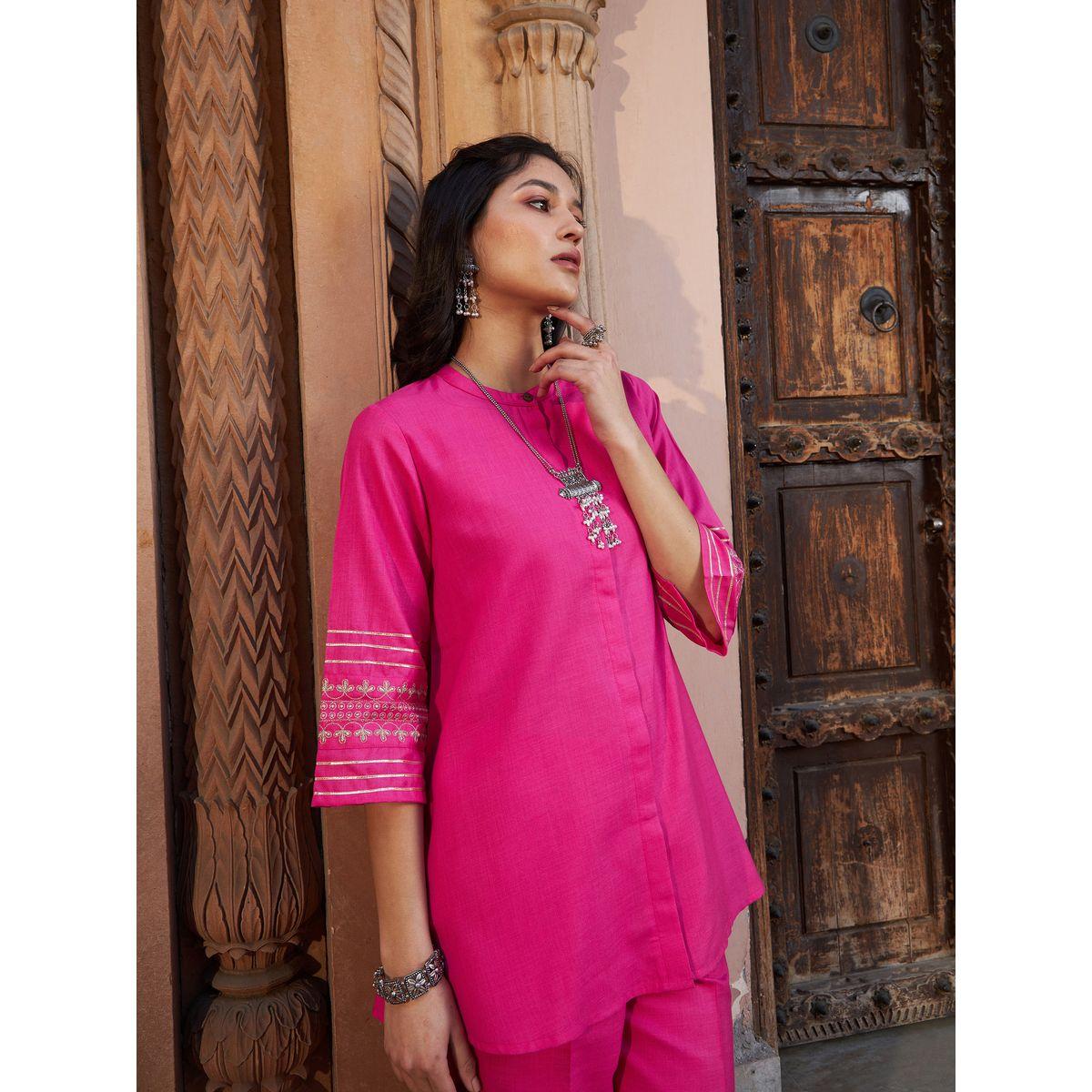 Sassafras X Styli   Embroidered Button Through Kurti and Palazzos Set-women-clothing-ethnicwear-bottoms-pants-image-3
