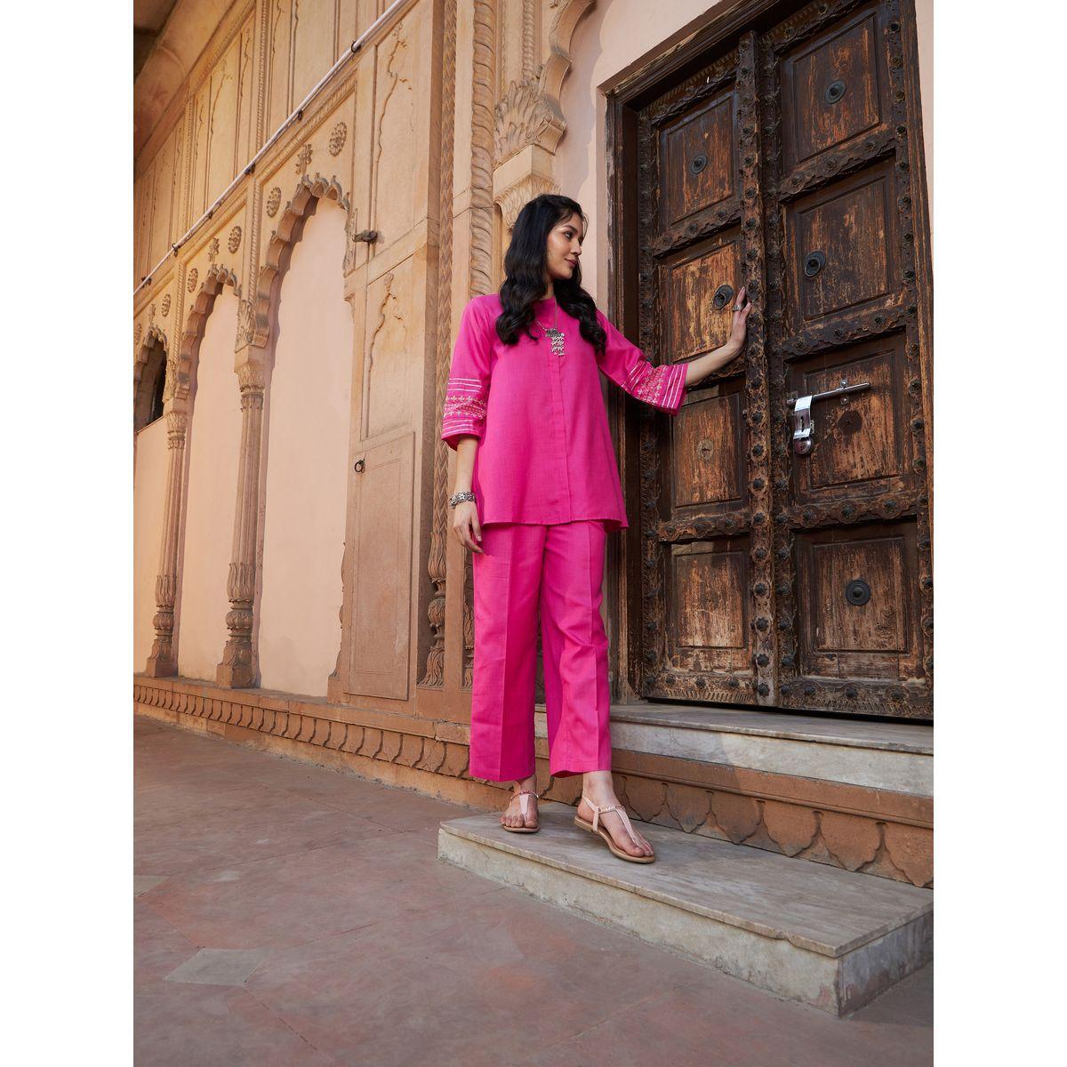 Sassafras X Styli   Embroidered Button Through Kurti and Palazzos Set-women-clothing-ethnicwear-bottoms-pants-image-7