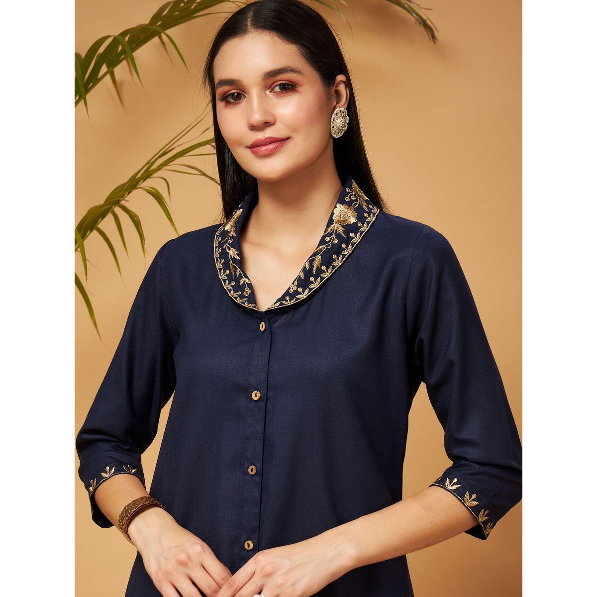 Sassafras X Styli   Zari Embroidered Shawl Collar Top & Palazzos Co-Ords-women-clothing-coordsets-image-4