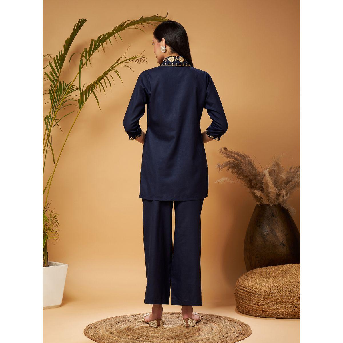 Sassafras X Styli   Zari Embroidered Shawl Collar Top & Palazzos Co-Ords-women-clothing-coordsets-image-6