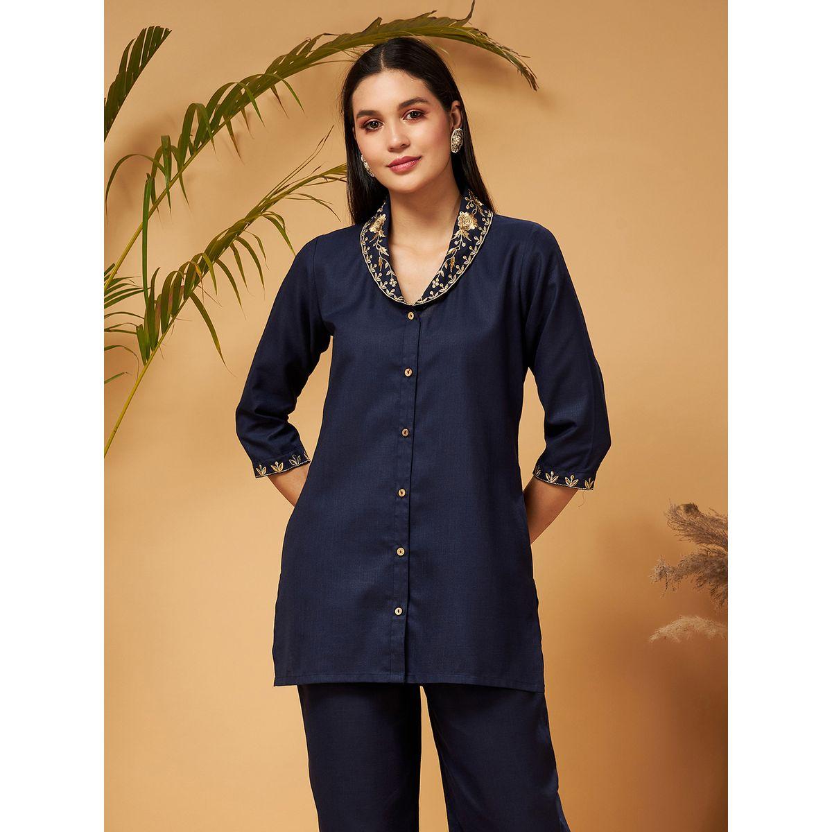 Sassafras X Styli   Zari Embroidered Shawl Collar Top & Palazzos Co-Ords-women-clothing-coordsets-image-7