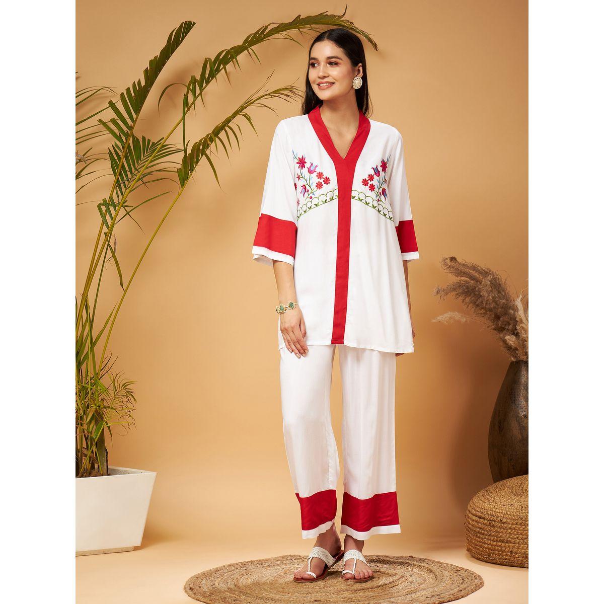 بنطال بارجل مستقيمة وبلوزة بزهور مُطرّزة ساسافراس × ستايلي-women-clothing-coordsets-image-8