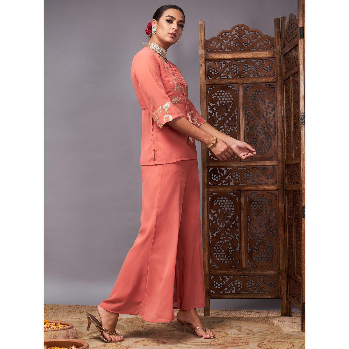 Sassafras X Styli   Embroidered Tie Up Neck Top and Palazzos Set-women-clothing-ethnicwear-salwarsuits-image-3