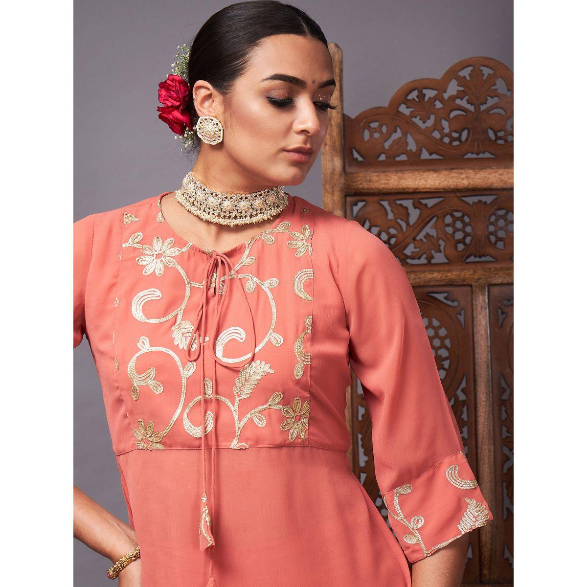 Sassafras X Styli   Embroidered Tie Up Neck Top and Palazzos Set-women-clothing-ethnicwear-salwarsuits-image-4