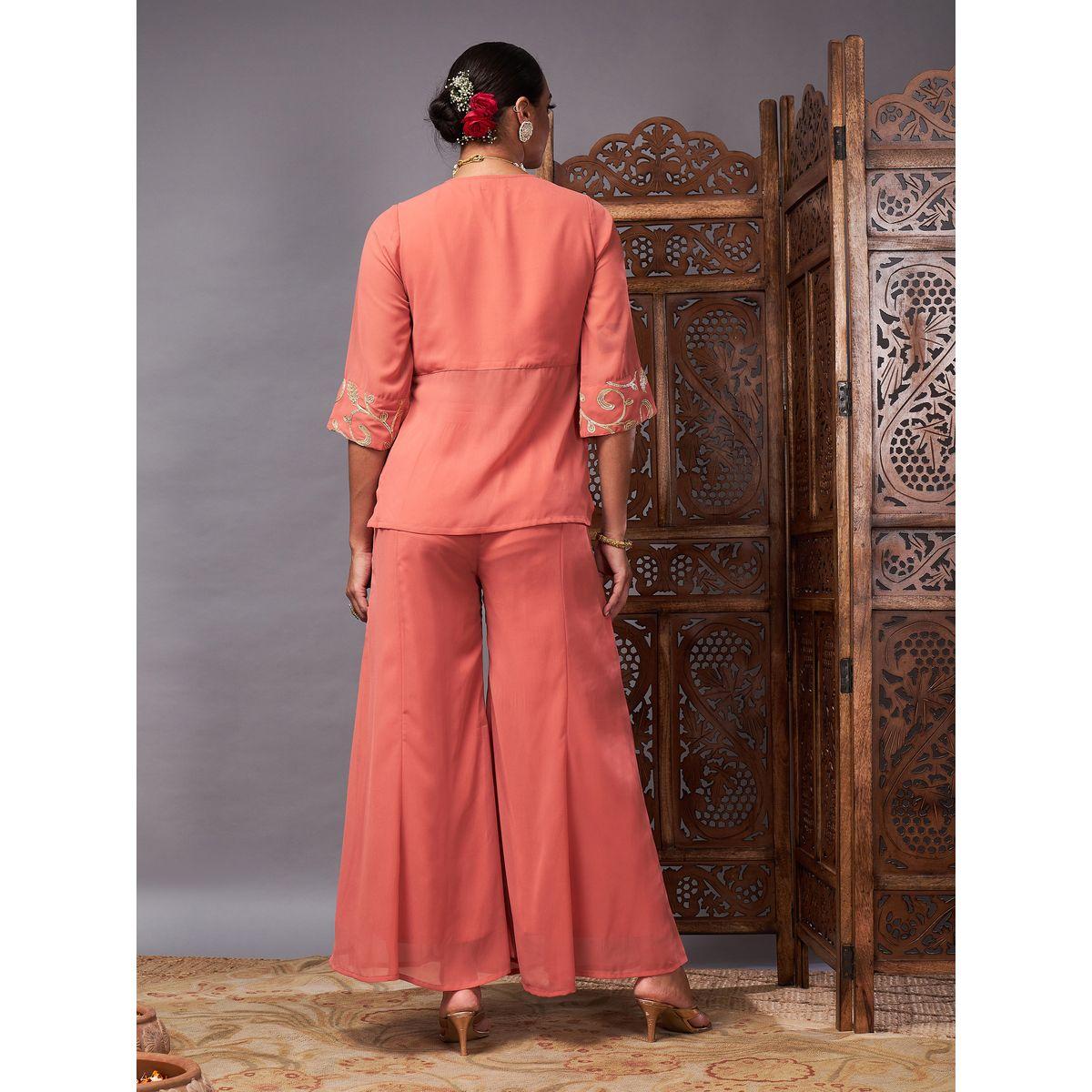 Sassafras X Styli   Embroidered Tie Up Neck Top and Palazzos Set-women-clothing-ethnicwear-salwarsuits-image-6