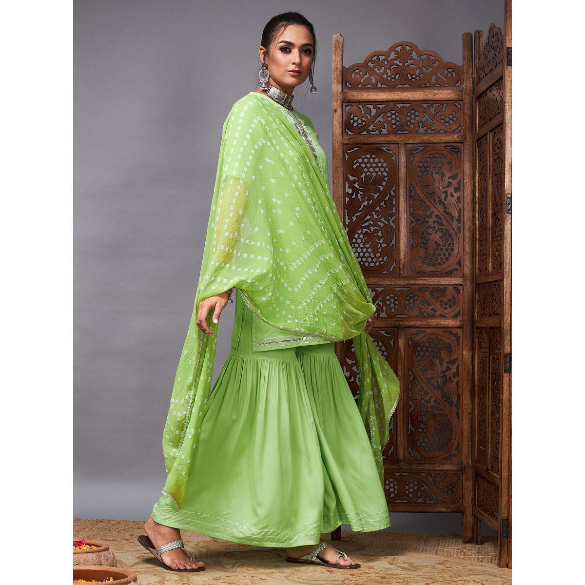 دوباتا بطبعة بانداني وبنطال واسع مع كورتي ساسافراس × ستايلي-women-clothing-ethnicwear-sareesets-image-3