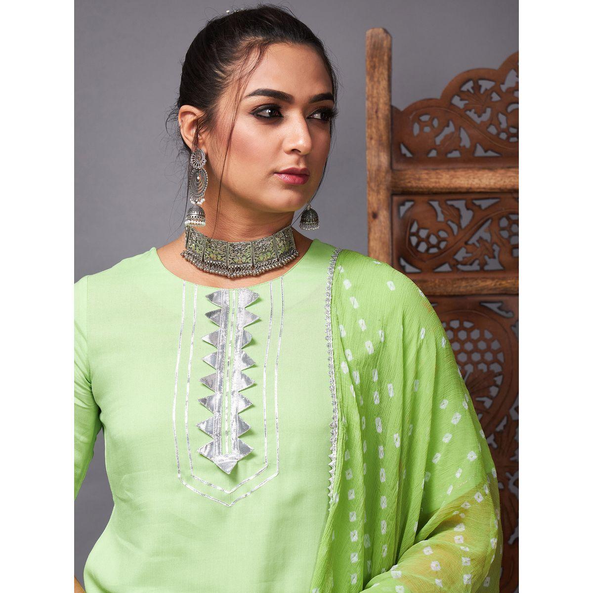 دوباتا بطبعة بانداني وبنطال واسع مع كورتي ساسافراس × ستايلي-women-clothing-ethnicwear-sareesets-image-4