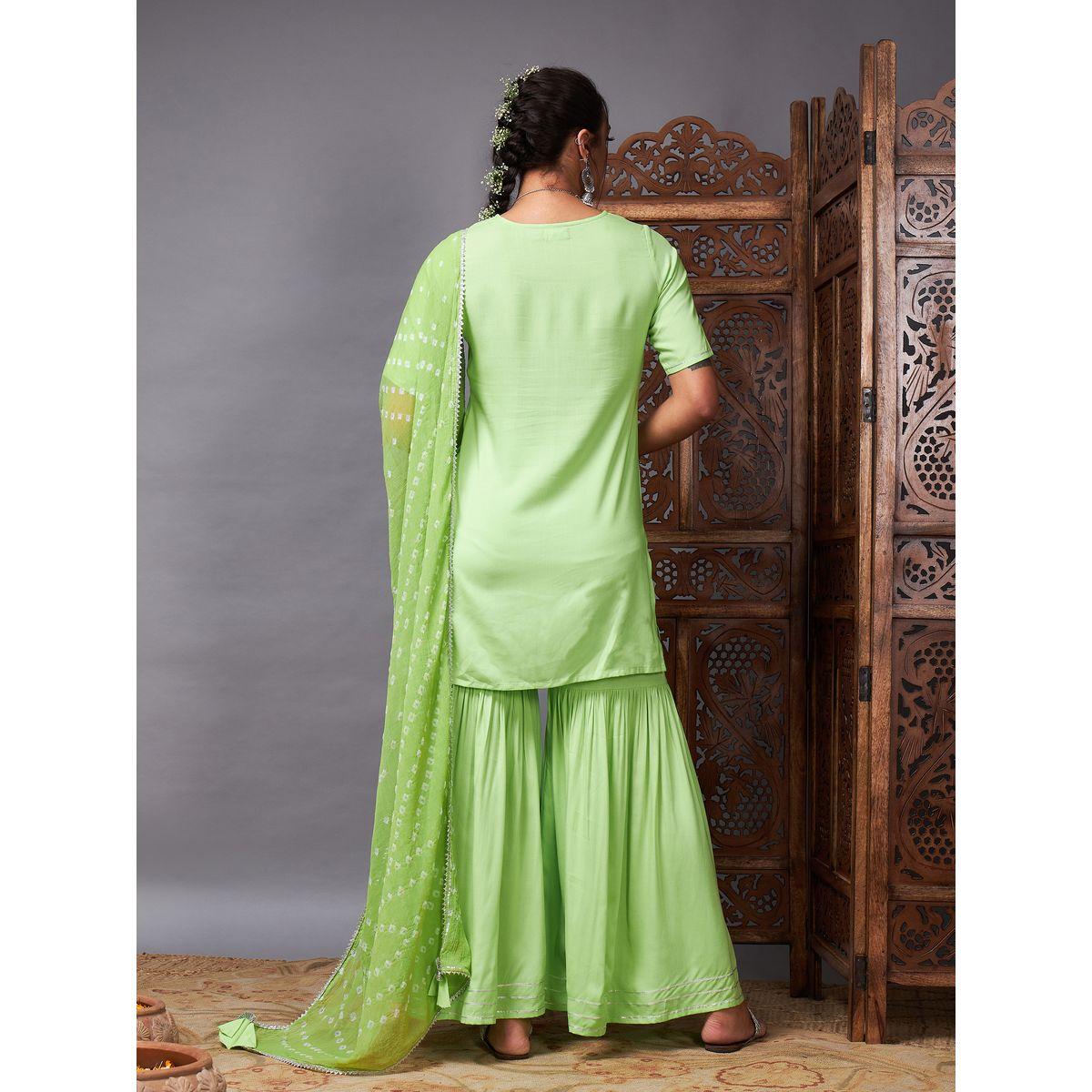 دوباتا بطبعة بانداني وبنطال واسع مع كورتي ساسافراس × ستايلي-women-clothing-ethnicwear-sareesets-image-6