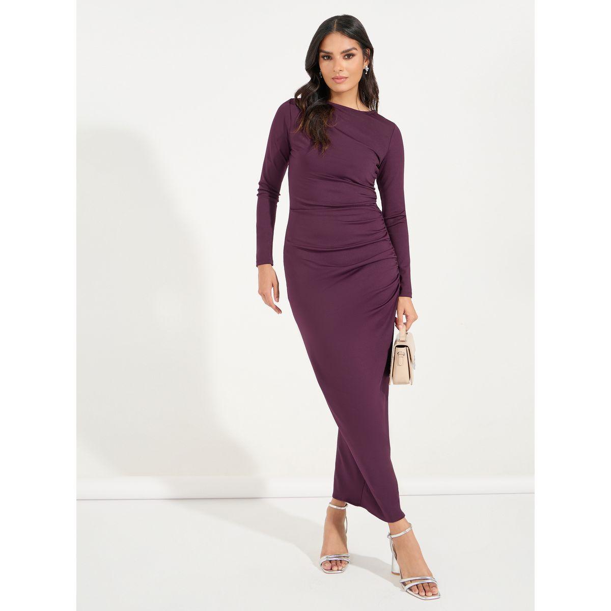 Styli Elevate Gathered High Neck Fitted Maxi Dress-women-clothing-dresses-image-1