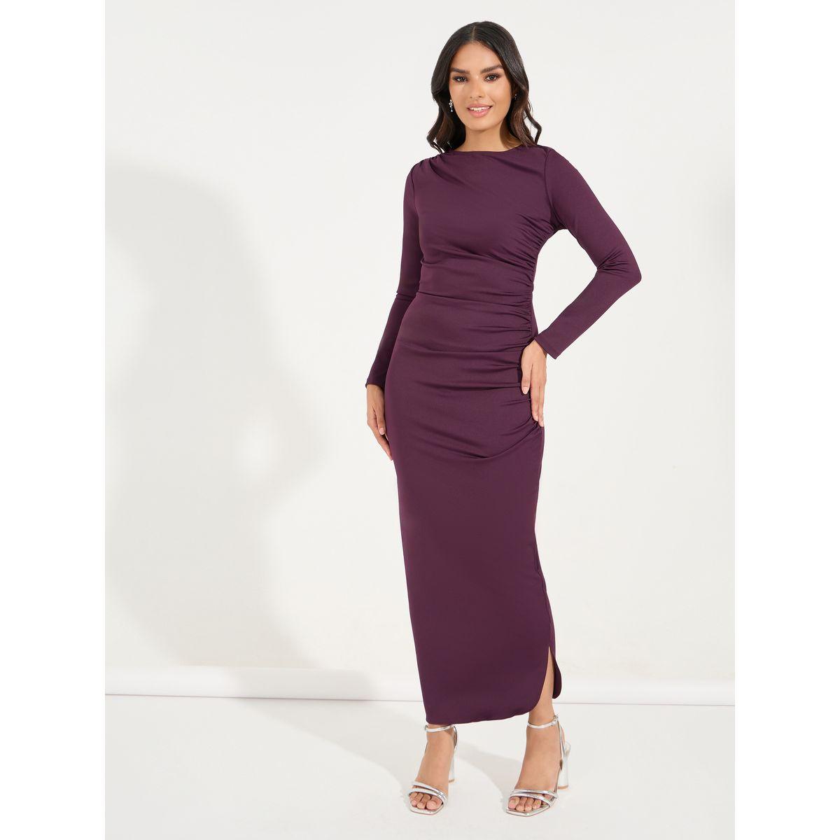 Styli Elevate Gathered High Neck Fitted Maxi Dress-women-clothing-dresses-image-4