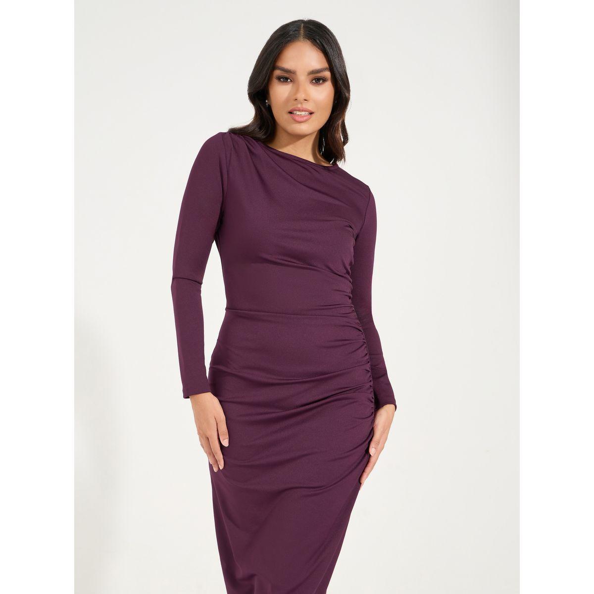 Styli Elevate Gathered High Neck Fitted Maxi Dress-women-clothing-dresses-image-5