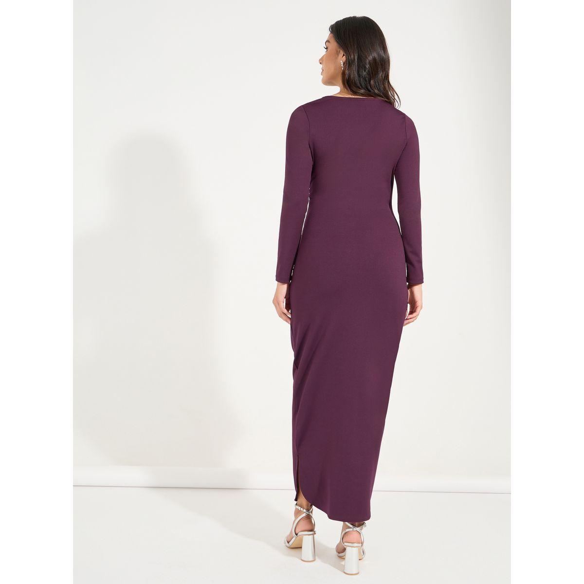 فستان طويل بياقة عالية وتفاصيل مزمومة-women-clothing-dresses-image-6