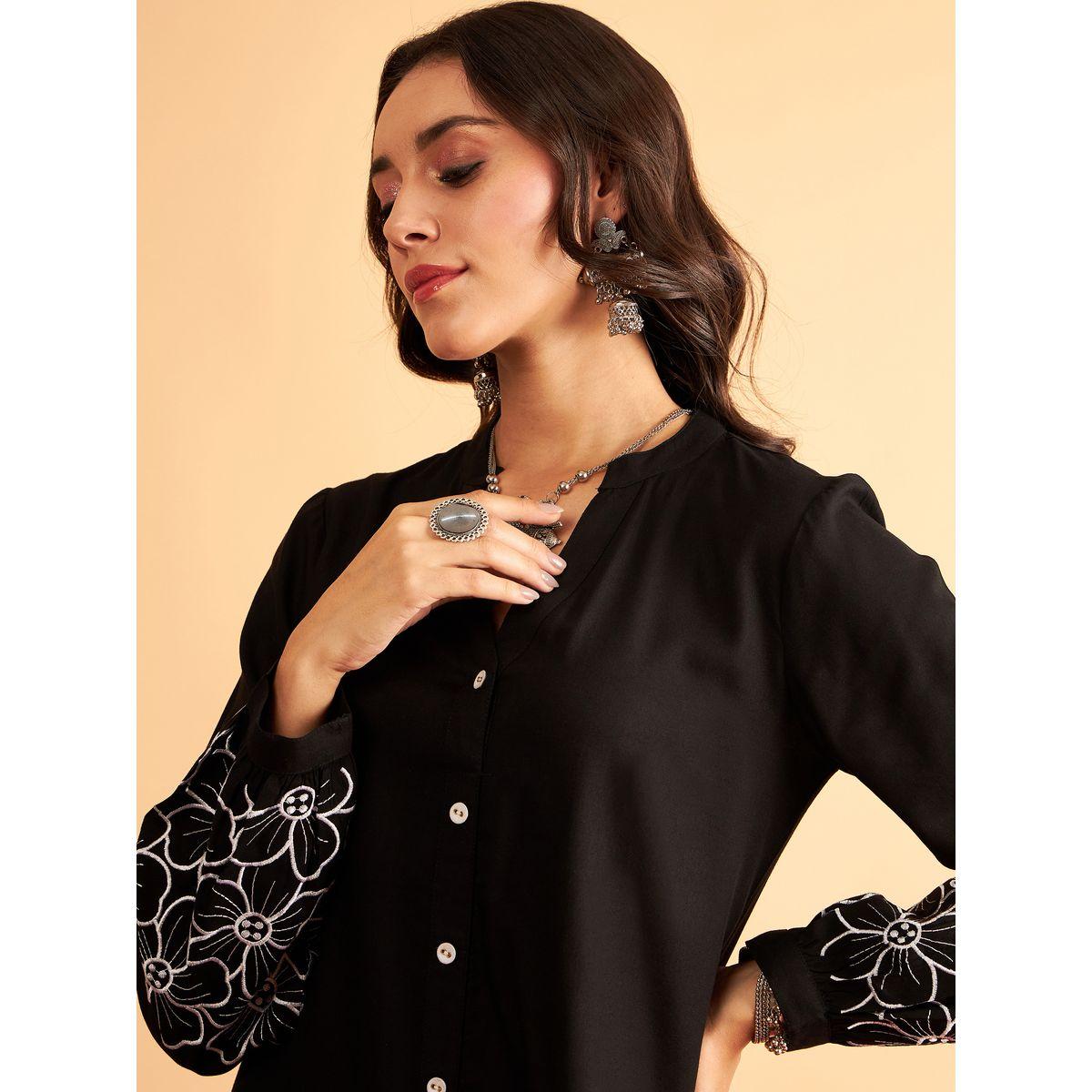 طقم منسق من بنطال مع بلوزة بزهور مُطرّزة ساسافراس × ستايلي-women-clothing-coordsets-image-4