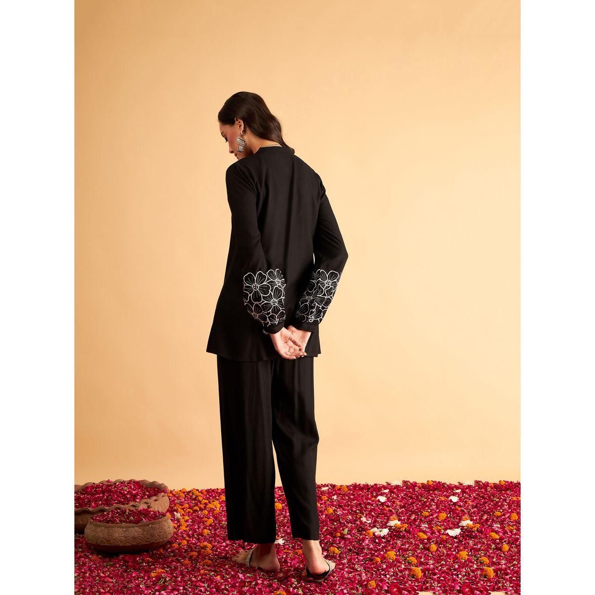 طقم منسق من بنطال مع بلوزة بزهور مُطرّزة ساسافراس × ستايلي-women-clothing-coordsets-image-6