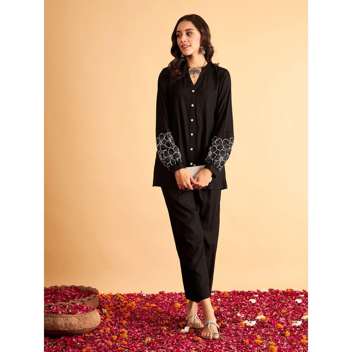 طقم منسق من بنطال مع بلوزة بزهور مُطرّزة ساسافراس × ستايلي-women-clothing-coordsets-image-7