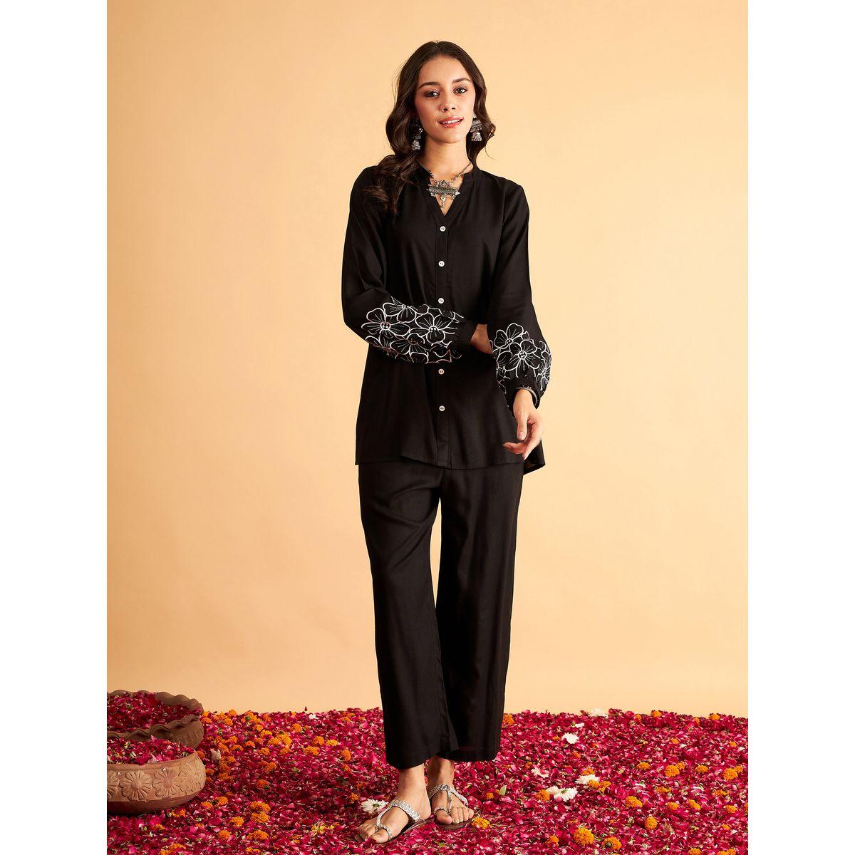 طقم منسق من بنطال مع بلوزة بزهور مُطرّزة ساسافراس × ستايلي-women-clothing-coordsets-image-8