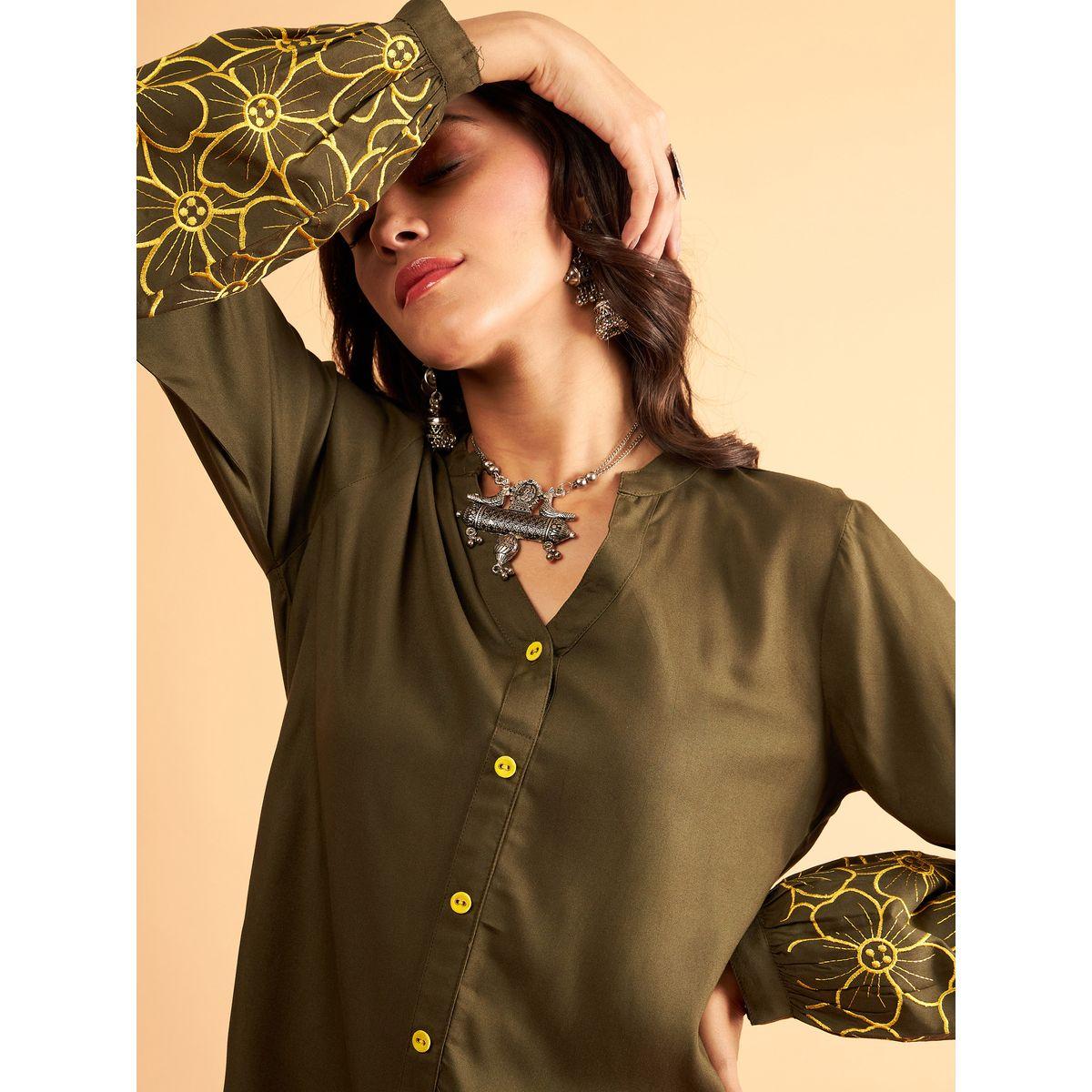 طقم منسق من بنطال مع بلوزة بزهور مُطرّزة ساسافراس × ستايلي-women-clothing-coordsets-image-4