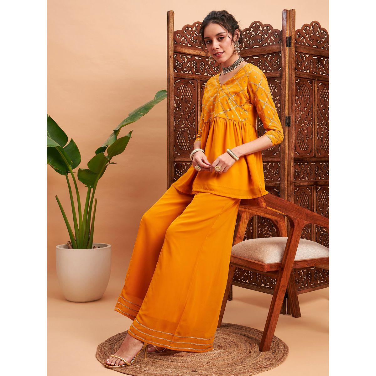 Sassafras X Styli   Embellished Gathered Detail Peplum Top and Wide Leg Pants Co-ords-women-clothing-ethnicwear-salwarsuits-image-2