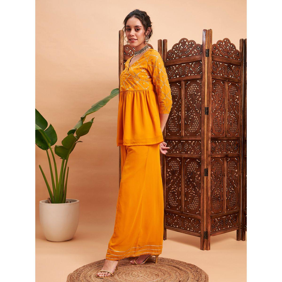 Sassafras X Styli   Embellished Gathered Detail Peplum Top and Wide Leg Pants Co-ords-women-clothing-ethnicwear-salwarsuits-image-3