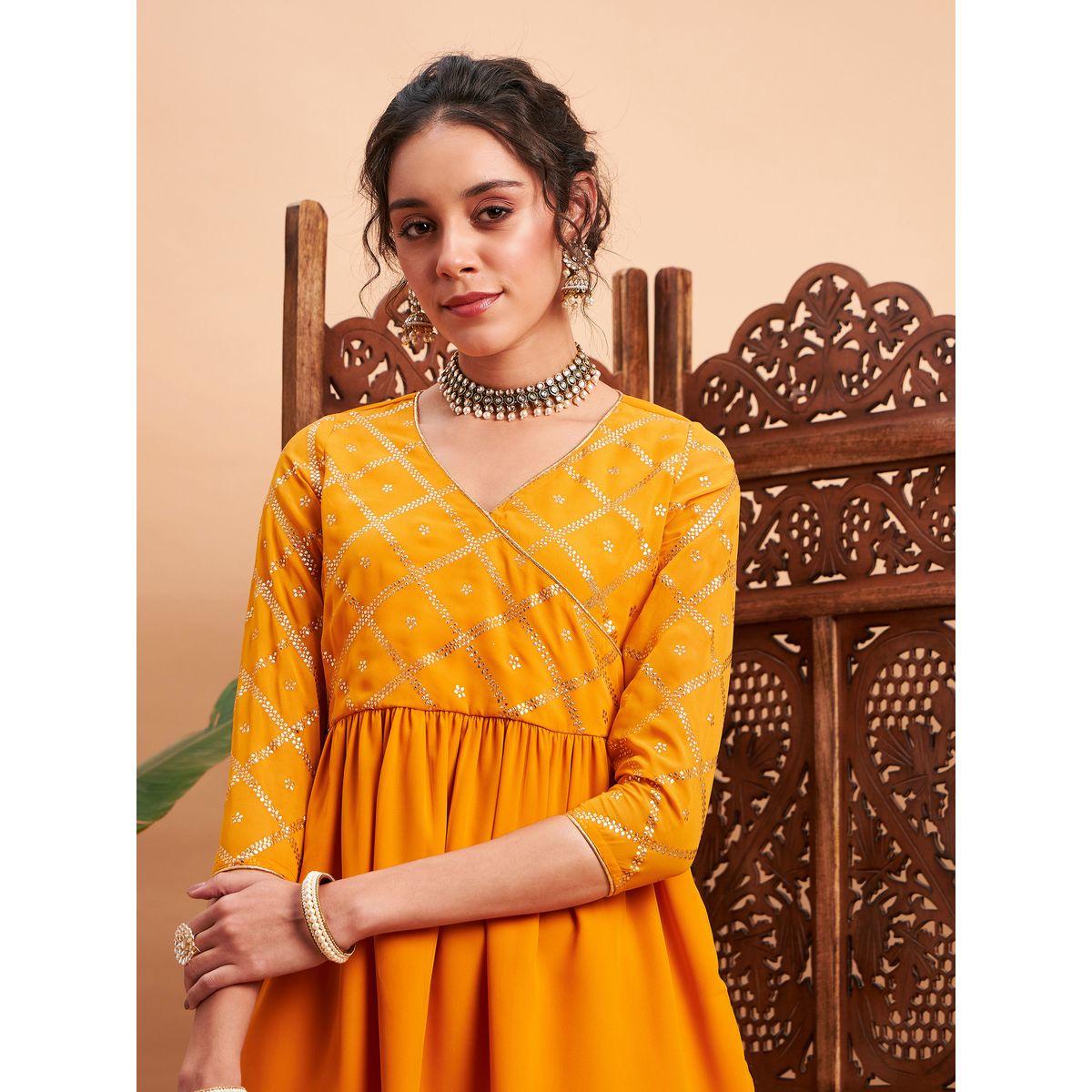 طقم منسق مع بنطال مع بلوزة بيبلوم بكسرات ساسافراس × ستايلي-women-clothing-ethnicwear-salwarsuits-image-4