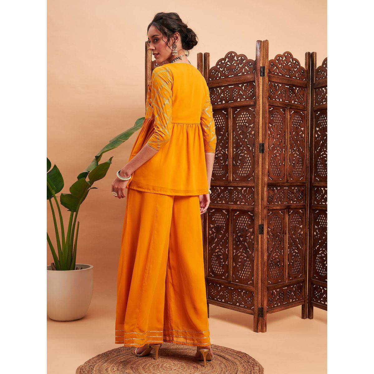 طقم منسق مع بنطال مع بلوزة بيبلوم بكسرات ساسافراس × ستايلي-women-clothing-ethnicwear-salwarsuits-image-6