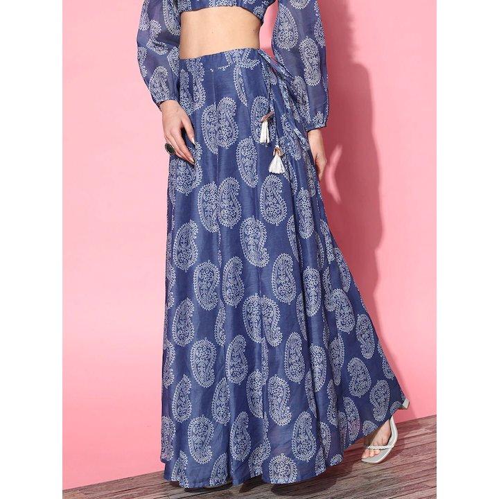تنورة طويلة واسعة بطبعات بيزلي ساسافراس × ستايلي-women-clothing-ethnicwear-bottoms-skirts-image-2